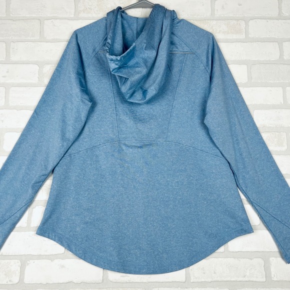 Storm Creek Womens Blue Heathered Quarter Zip Hoodie Thumbhole Active Top Large - Picture 12 of 15